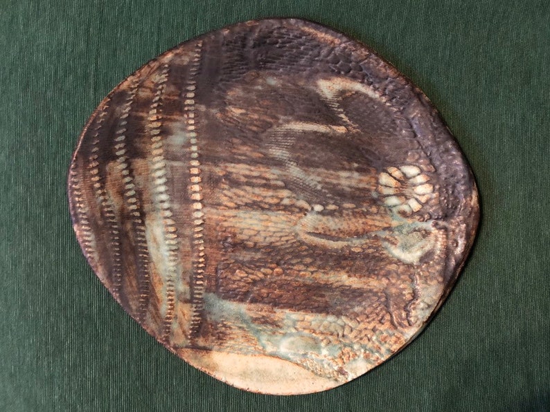Textured earth toned rustic food safe plate stoneware