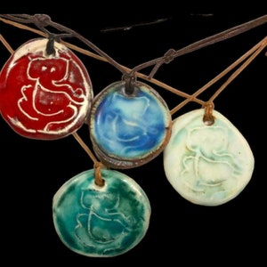 Ganesha Ceramic Necklace: Sacred Symbol, Adjustable Cotton Cord