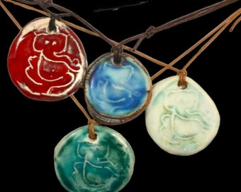 Ganesha Ceramic Necklace: Sacred Symbol, Adjustable Cotton Cord