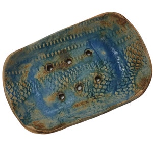 Rectangular stoneware rustic, textured soap dish with feet image 2