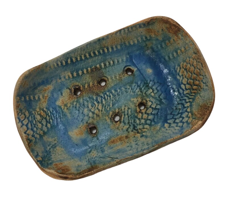 Rectangular stoneware rustic, textured soap dish with feet image 2