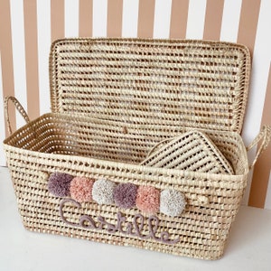 Custom palm leaves Toy Box with pompoms