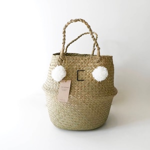 Cesta tailandesa 30 o 45cm en Pompones y carta personalizada bordada