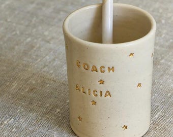 Taza grande personalizada con estrellas de cerámica y oro fino