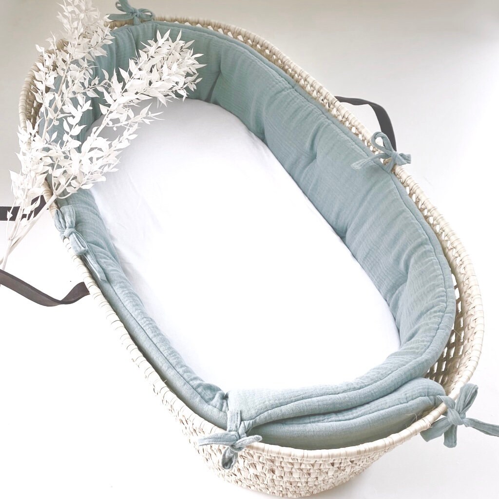 Baby moses basket with leather handles and optional celadon Etsy