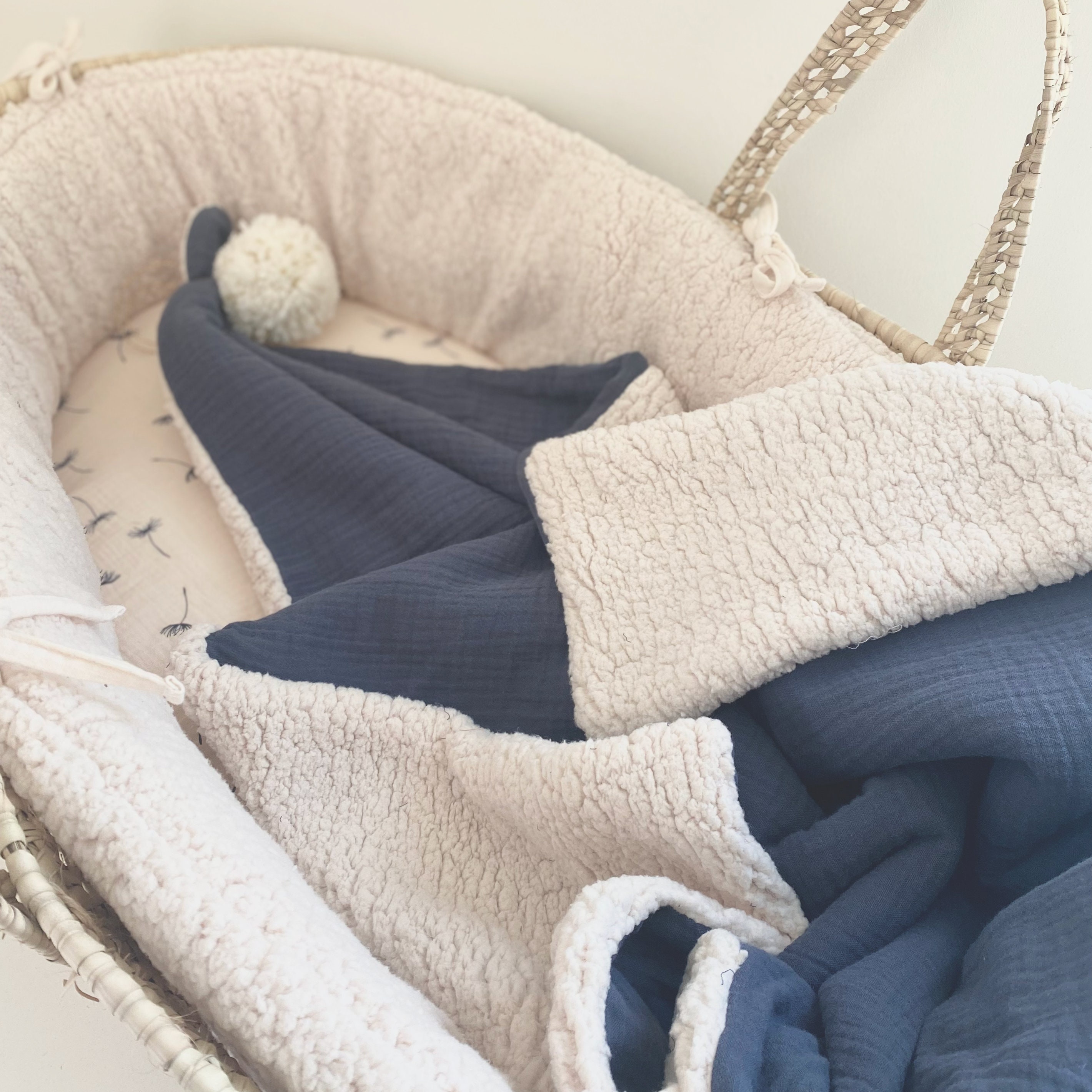 Couverture Personnalisable Bébé Double Gaze Grise et Sherpa