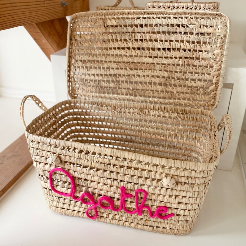 Personalized fuchsia pink wicker chest image 4