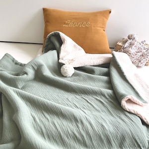 faux fur blanket with sage green