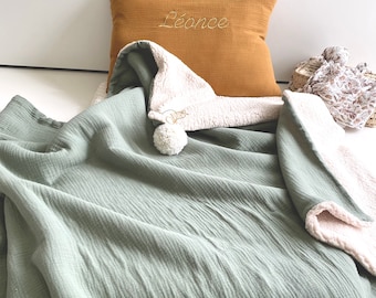 faux fur blanket with sage green