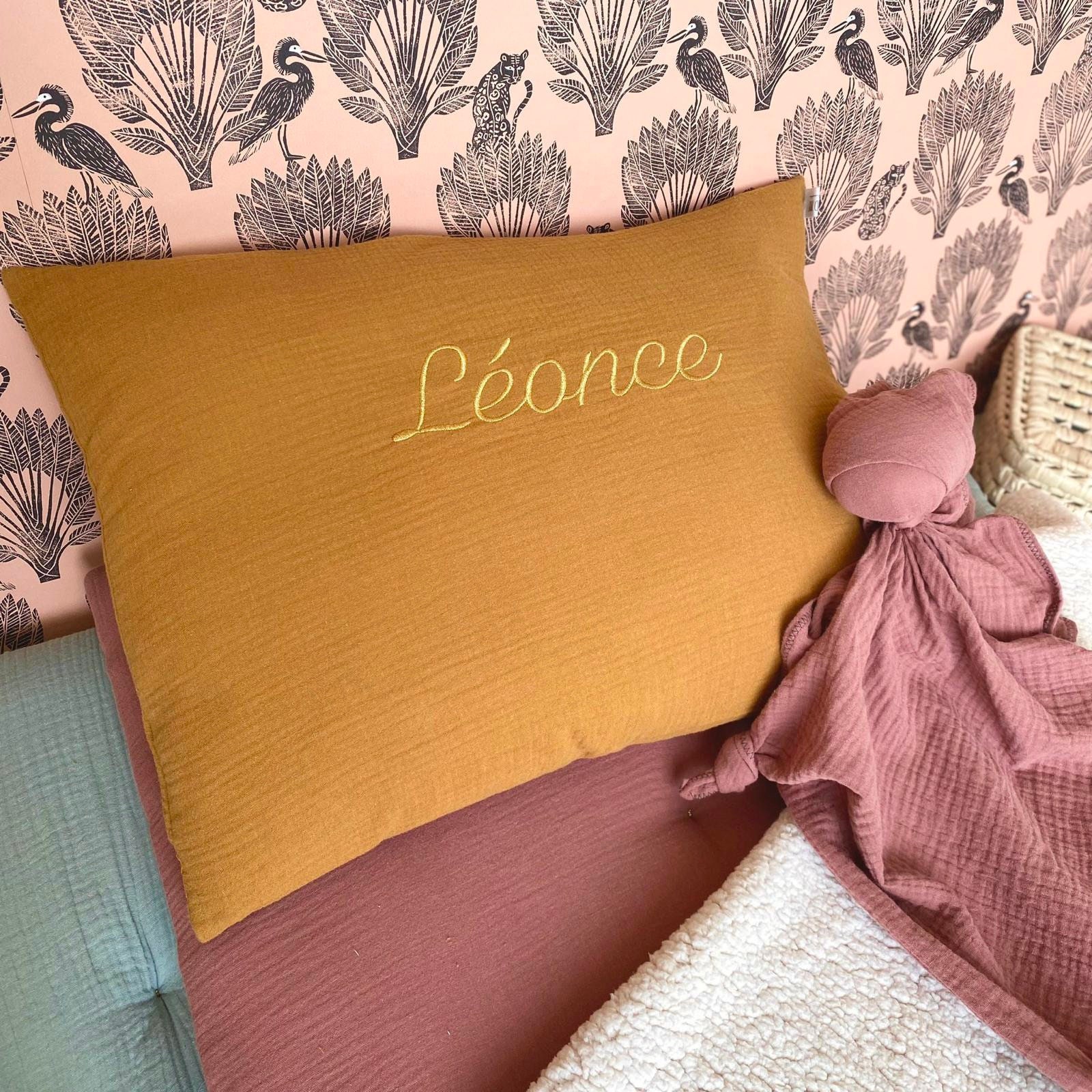 Taie d'oreiller Personnalisée 60x40cm en Double Gaze Caramel Oeko Tex