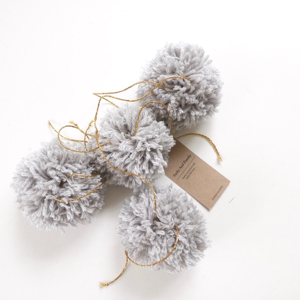 Pompons de Laine Jacky & Family, Gris Perle | Attaches Fournies