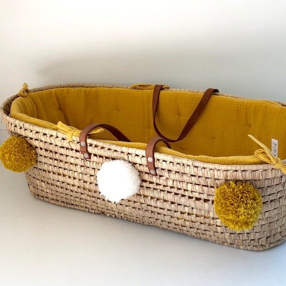 Couffin Moise Pour Bebe Pompons Jaune Moutarde Ecru Et Etsy