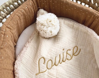 Couverture fourrure creme personnalisée avec BRODERIE prénom