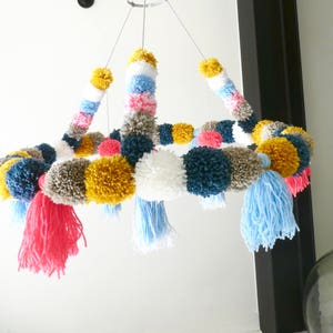 baby or large chandelier mobile PomPoms, diameter, and customizable tassels colors