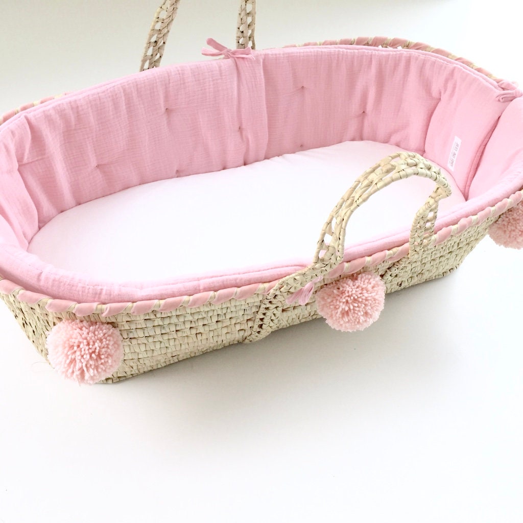 Tour de Couffin en Double Gaze Rose Pâle