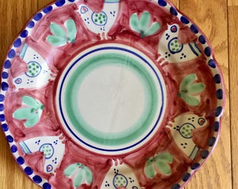 Vietri Campagna Solimene Plate/ red pollo chicken bird- Italy