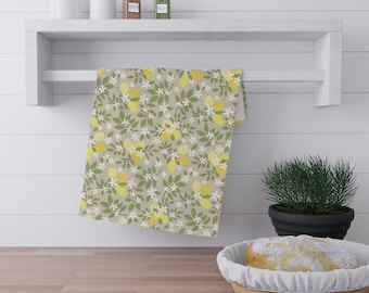 Lemon Blossom Pattern Tea Towel | Citrus Floral Kitchen Linen