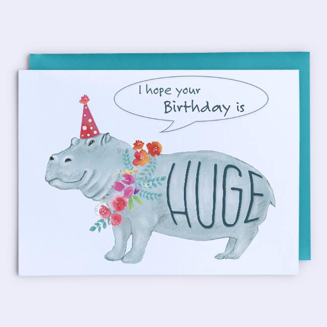 Hippo Birthday Card, Hippopotamus Birthday Card, Animal Birthday Card