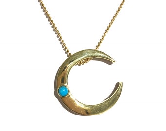 Brass Half Moon Turquoise Necklace