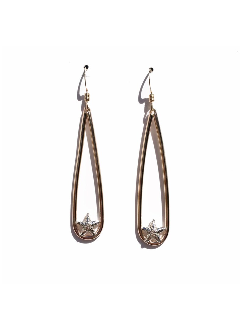 Starfish Tear Drop Earrings. Gold and Silver Minimalist Jewelry. Beach ...