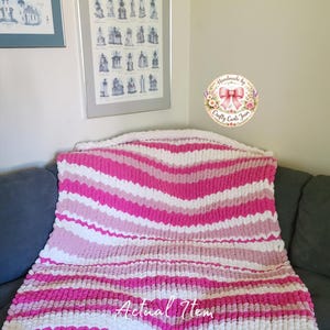 Raspberry Parfait Chunky Knit Blanket | Pink Chenille Cozy Throw | Luxury Home Decor