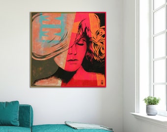 Pop art Painting - Luxury print on canvas - Custom frame - Ready to hang - 31,5"x31,5" - Colorfast and color-resistant ink - Vibrant colors