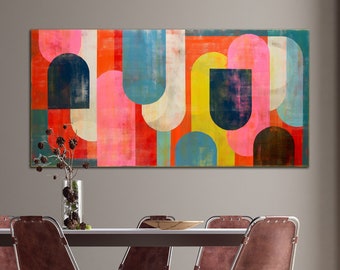 Painting colorful - Canvas Print - Stretched on Frame - 140x70 cm - Ready to Hang - Vibrant Colors - Colorfast and Fade-Resistant Ink
