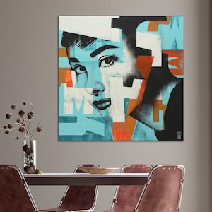 Audry painting - Art print on canvas - Ready to hang - 31,5&quot;x31,5&quot; - Pop art portrait - Colorfast and color-resistant ink - Vibrant colors