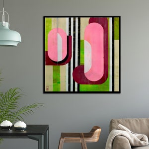 Canvas Art Print - Ready to Hang - Pink, Green - Colorfast and Fade-Resistant - Vibrant Colors - 80x80 cm - Optional Frame