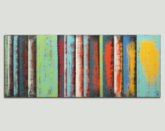Original Abstract Painting- Ready to Hang- Landscape Canvas- Modern Wall Art- Living Room- Beach Home-Panels Blue White-Ronald Hunter
