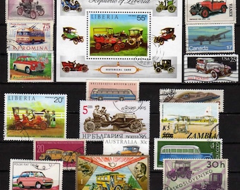 50 Diff Transportation Stamps, Car Stamps, Auto Stamp, Ships, Airplanes, Trains, etc., Worldwide Stamps, Airplane Stamps,  Stamp Collection