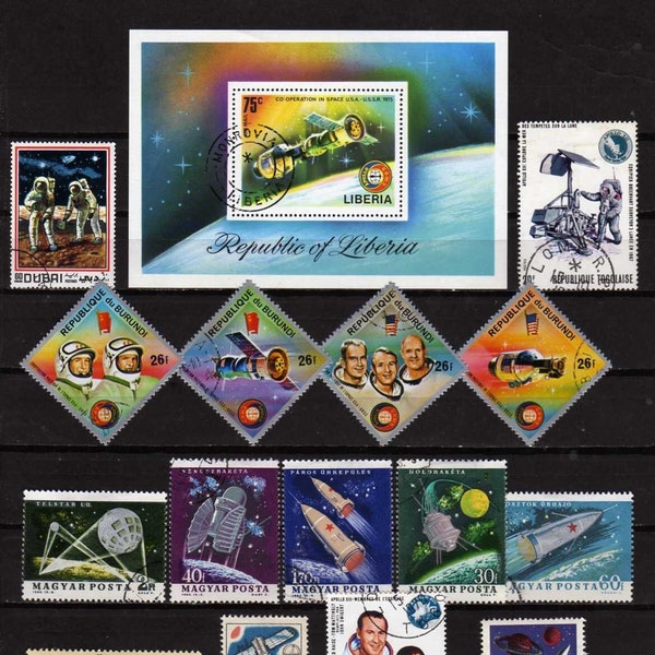 SPACE Stamps, Space Postage Stamps, Worldwide Stamps, Stamp Collection, Postage Stamps, Space ships, Rockets, Decoupage, Rocket Ships