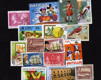 Antigua & Barbuda, 15 Different Caribbean Islands Stamp Collection, Paper Art Craft Supplies, Travel Journal, Journaling,