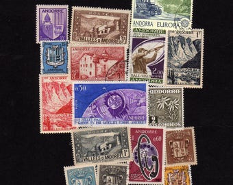 Andorre stamps, 15 Diff., European Country Stamp Collection, Andorra, Travel Journal, Journaling, Paper Art Craft Supplies, Collages
