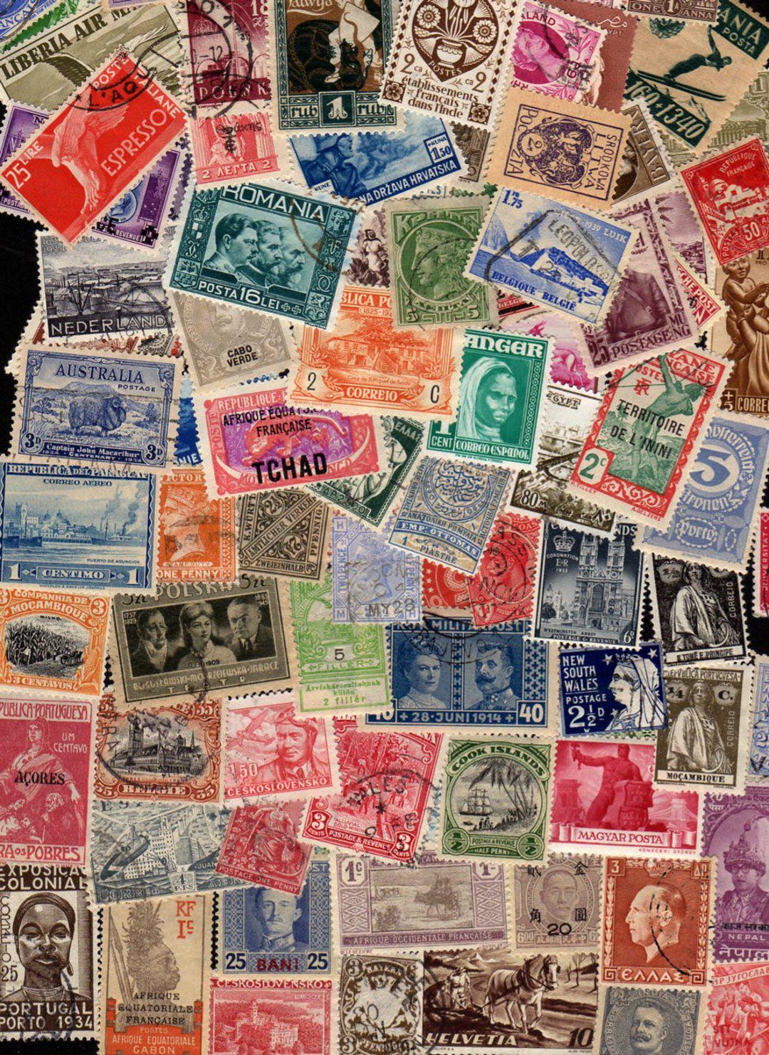 100 Diff Older Worldwide Stamps, Vintage Foreign Stamp Collection ...
