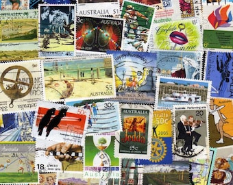 Australia Stamps, 50 Diff Vintage Stamps, Larger Pictorial Stamps, Australian Stamp Collection