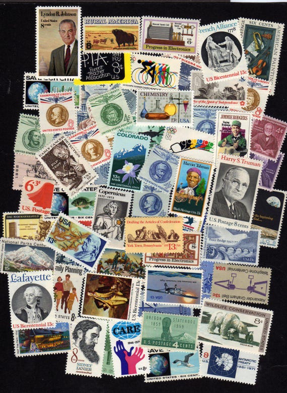 Mint US Stamps, 70 Diff, United States vintage, Unused Stamp Collection