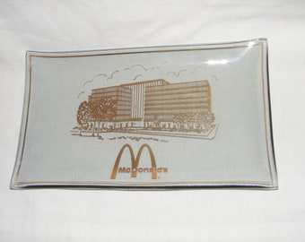 McDonald's Glass Ashtray, 1970's, Headquarters, Smoked Glass Ashtray, Vintage Ashtray, Vintage Ash Tray, McDonald's Restaurant Advertising