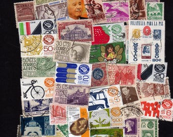 Mexico Stamps,40 Diff, Vintage Mexican Stamp Collection, Travel Journal, Paper Crafts, Journaling, Paper Art, Collages