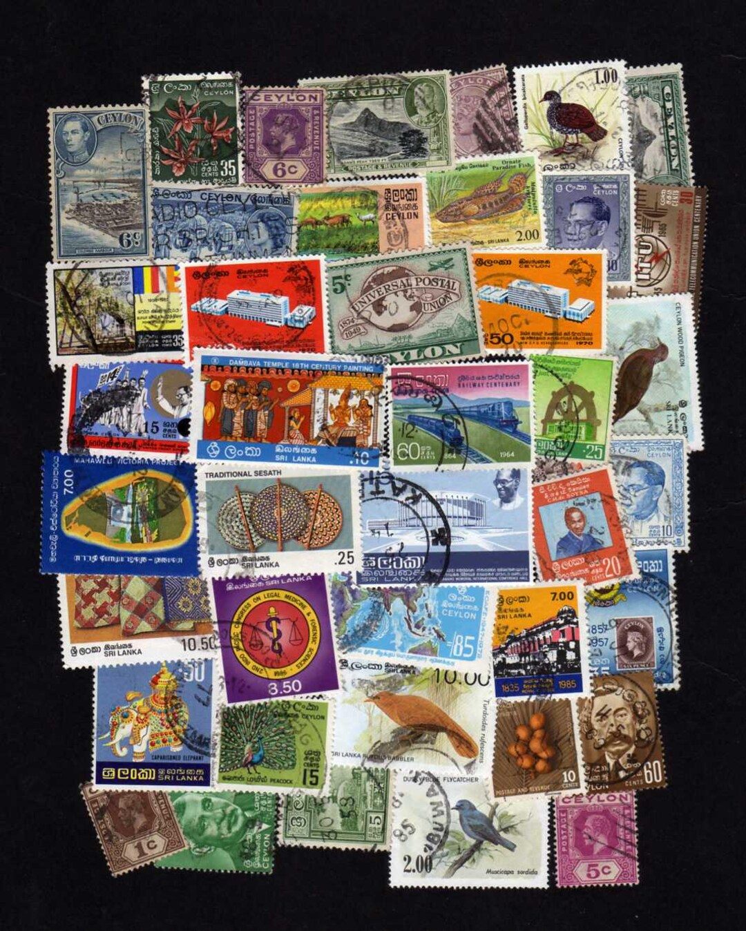 Ceylon Stamps, 40 Diff, Ceylon Stamp Collection, Sri Lanka Stamps ...