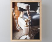 Barber Chair Shop Print Picture Photo of Antique Vintage Black Leather White Brass Chair For Man Cave Home Office Wall Art Decor
