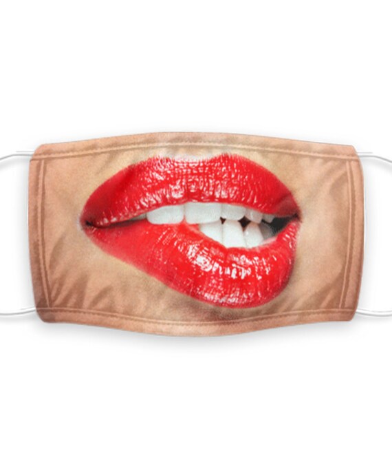 Funny face mask red lips multi layer Etsy