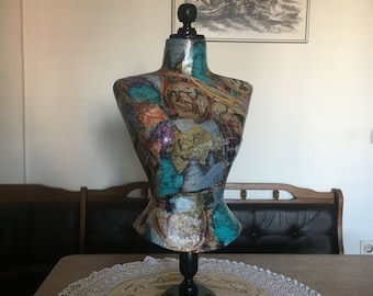 Mannequin Torso World Map Fabric Vanish Wasp Waist Vintage French Style Dress Form Jewelry bust display Torso paper mashe Tailor Dummy