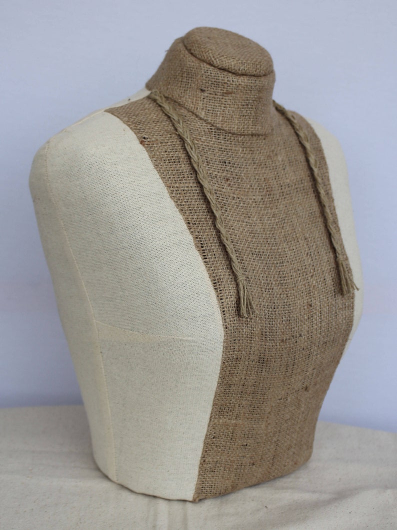 peper mache decorative item Jewelry mannequin holder necklace stand organizer Jewelry stand display Burlap Calico Half mannequin Bust torso