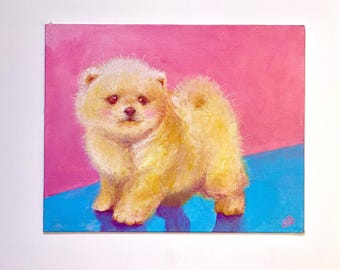 Pink puppy original fine art painting