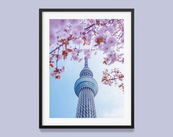 Tokyo Skytree Sakura Print: Japan Travel Photography, Pastel Spring Decor