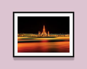 Wat Arun Temple Night Photography Print: Bangkok, Thailand
