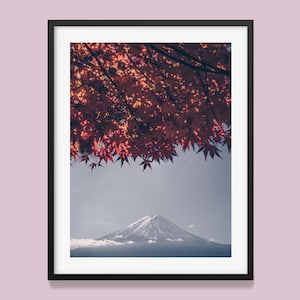 Halte die Schönheit Japans fest: Berg Fuji Herbstblätter | Japan Rot Original Kunstdruck, japanischer Druck, Landschafts Foto von Aron Eng | Superhap
