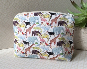 Makeup Bag, Liberty Fabric, Queue For The Zoo, Cosmetic Bag, Makeup Pouch, Tana Cotton Lawn, Bridesmaid Gift, Liberty of London, Made in UK