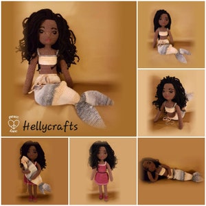 15.5 inch Black Crochet Doll. Mermaid. Amigurimi.  With tail, Top, Dress and Shoes.